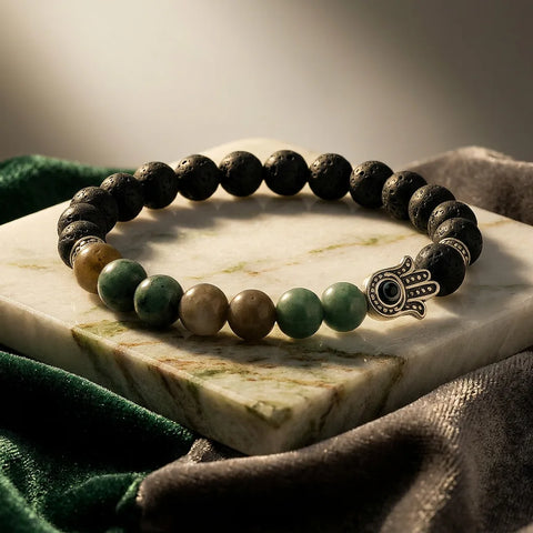 Amazonite Hamsa Hand Bracelet - 8mm — view 1