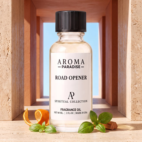 Road Opener spiritual fragrance oil in an editorial scent setting - Aroma Paradise