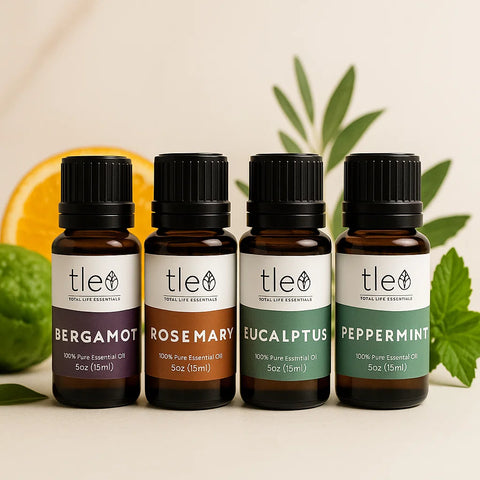 100% Pure Essential Oil 4-Pack – Eucalyptus, Peppermint, Rosemary & Bergamot (15ml Bottles) - Tleo - Aroma Paradise