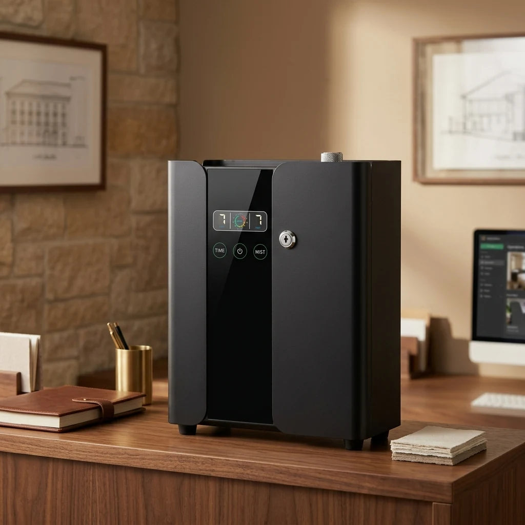 HVAC Plus waterless scent diffuser on a stable business equipment console without visible vapor