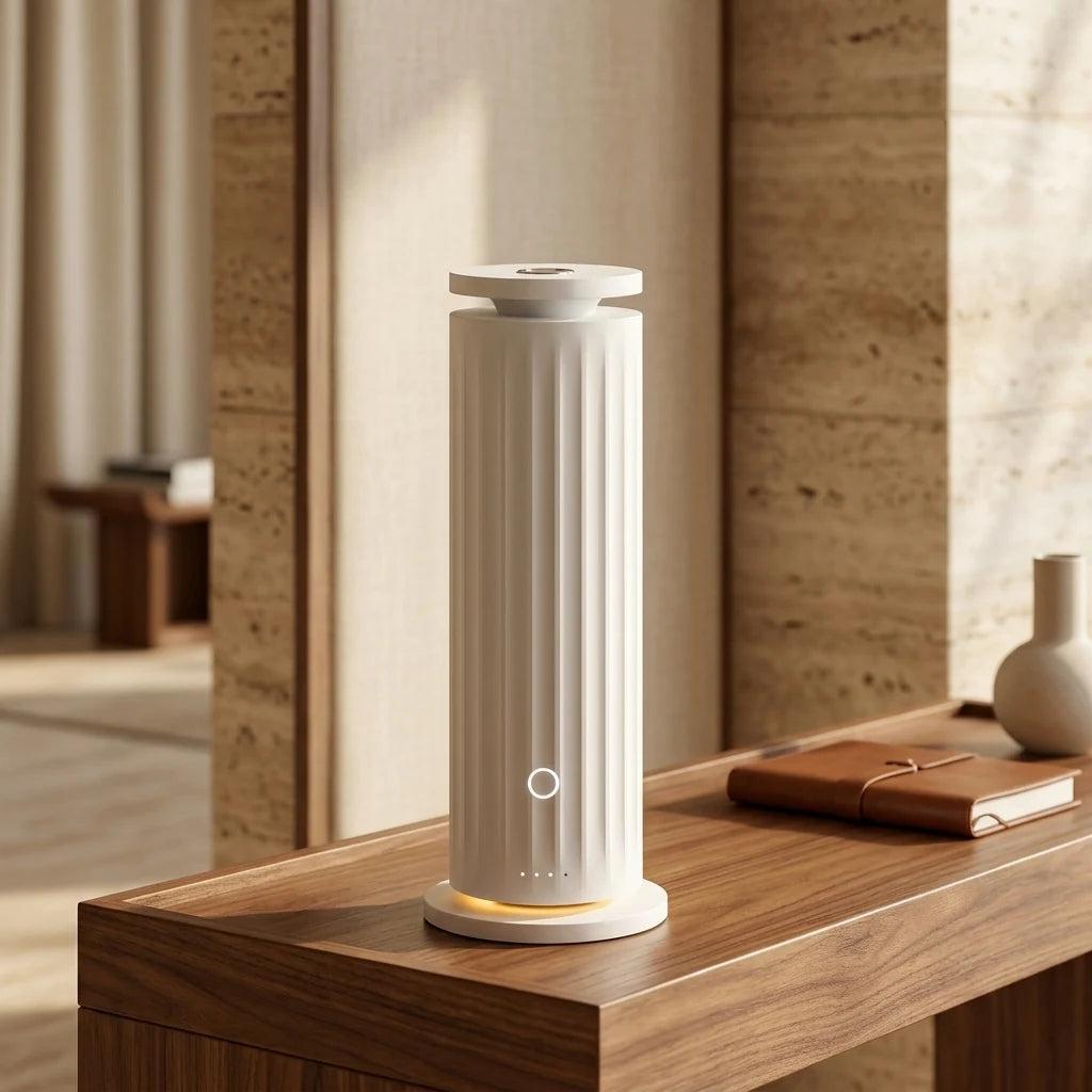 Tower Pro waterless scent diffuser on a raised business console without visible vapor