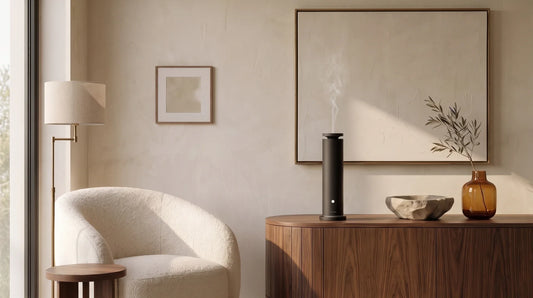 Black Tower Ultra waterless diffuser in a bright living room after the moisture source has been resolved