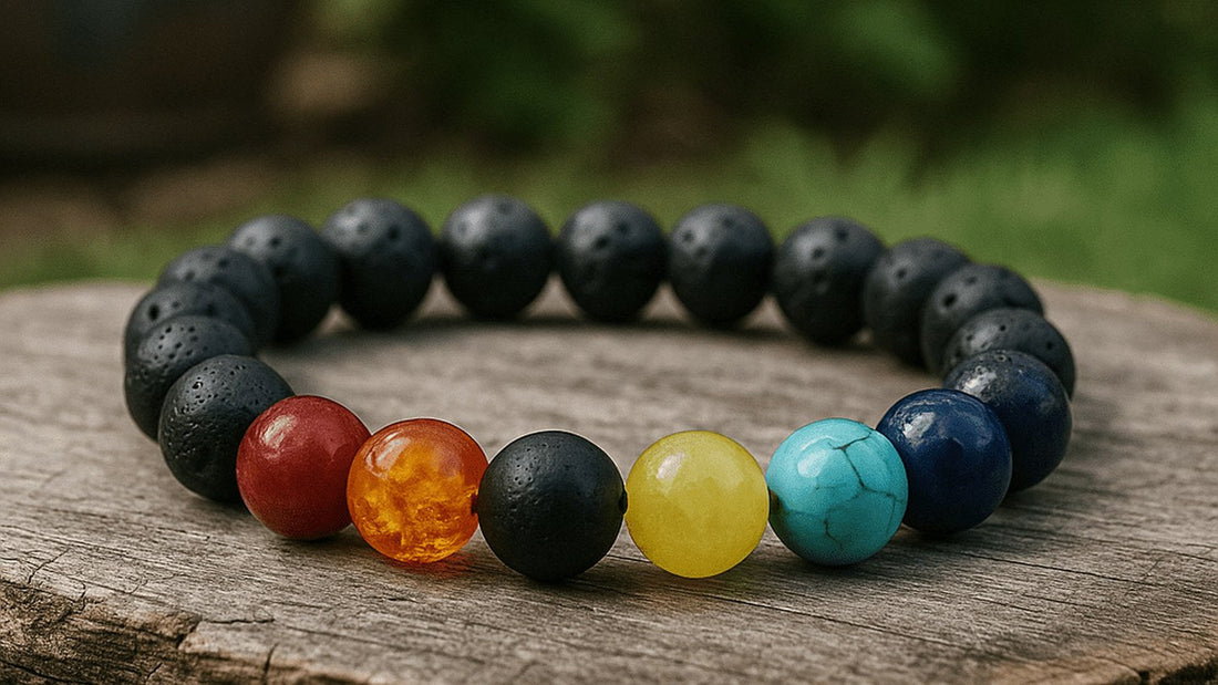7-chakra crystal lava stone aromatherapy bracelet by Aroma Paradise