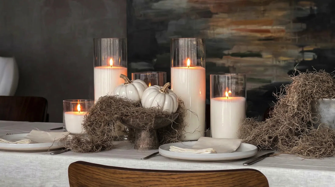 Sand candles lit in glass vessels with warm ambiance - sand candles explained