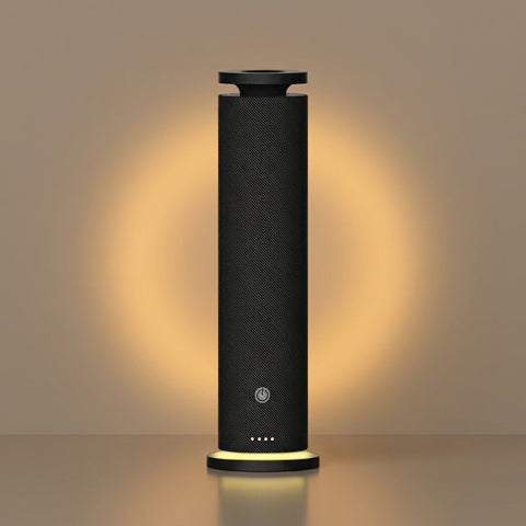 Fabric Tower waterless cold air scent diffuser in black with warm halo night light