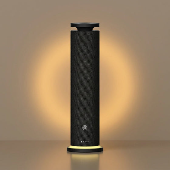 Fabric Tower waterless cold air scent diffuser in black with warm halo night light