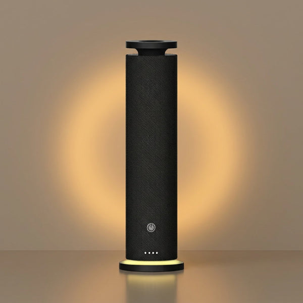 Fabric Tower waterless cold air scent diffuser in black with warm halo night light