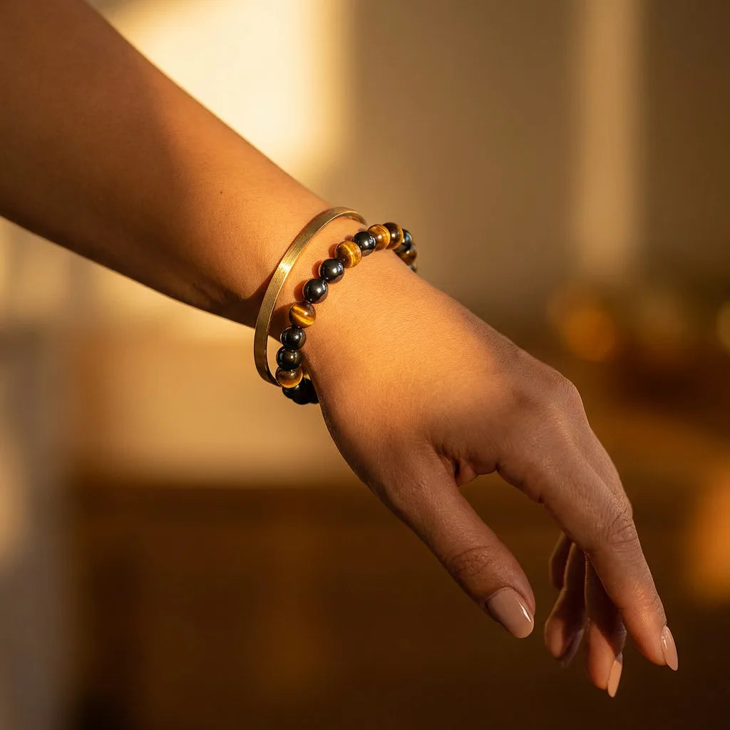 Triple Protection Tiger’s Eye Obsidian Crystal Bracelet - 10mm — view 2