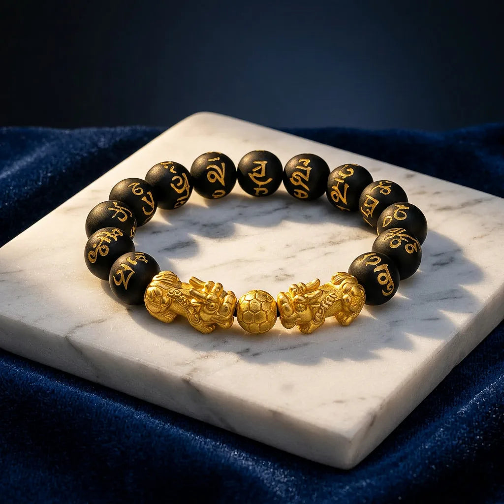 Black Obsidian Double Dragon Wealth Bracelet — view 1