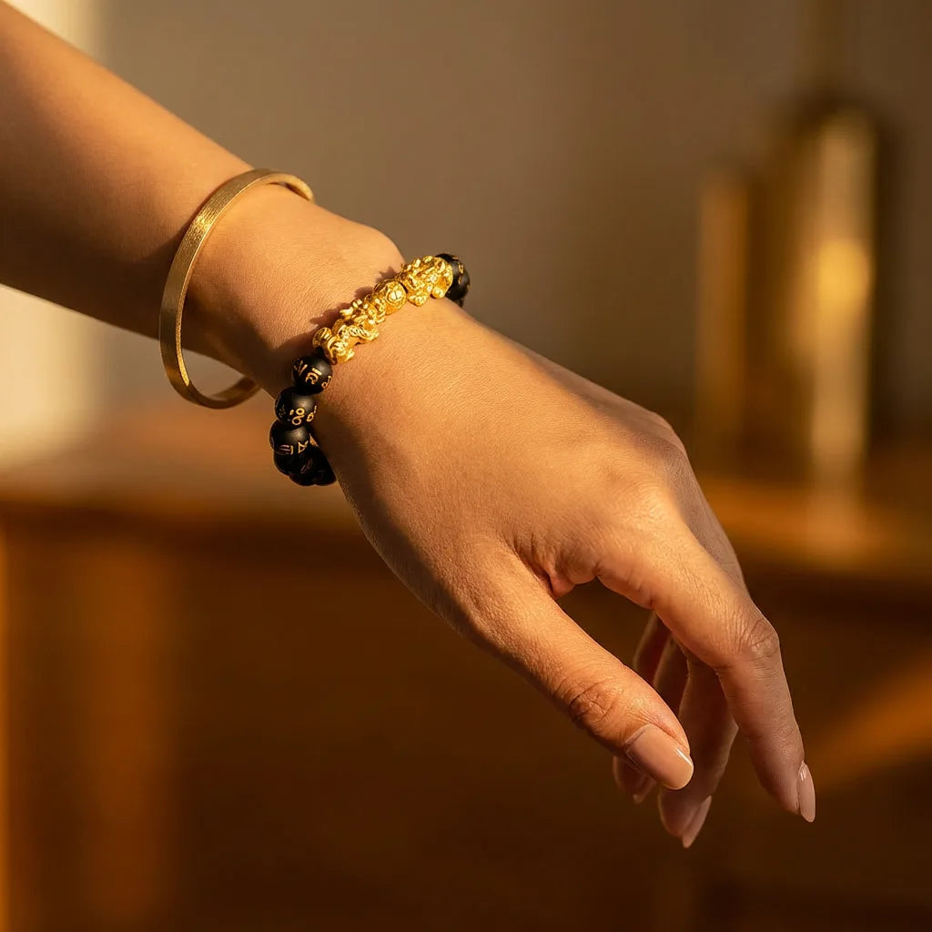 Black Obsidian Double Dragon Wealth Bracelet — view 2