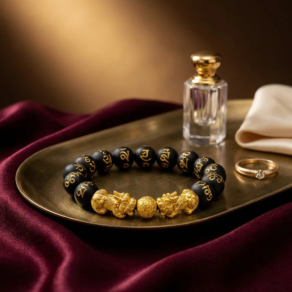 Black Obsidian Double Dragon Wealth Bracelet — view 3
