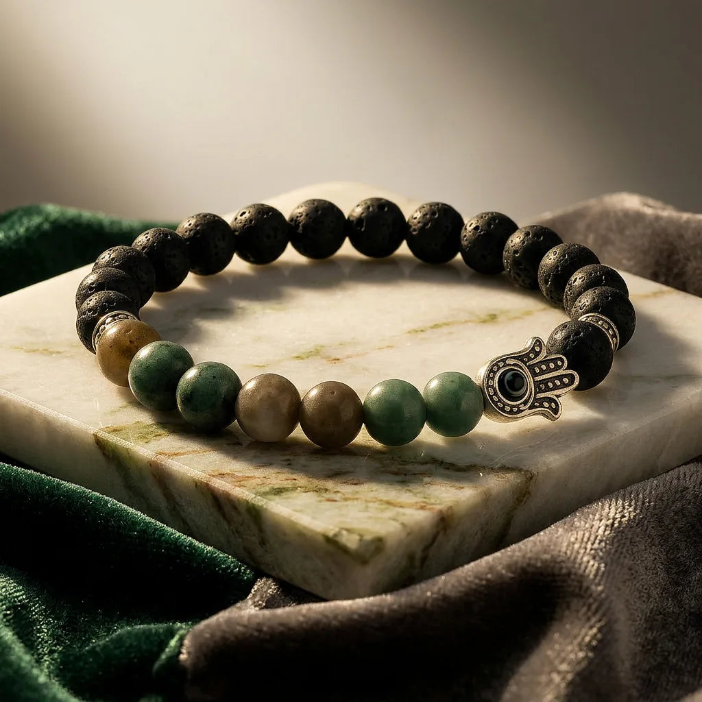 Amazonite Hamsa Hand Bracelet - 8mm — view 1
