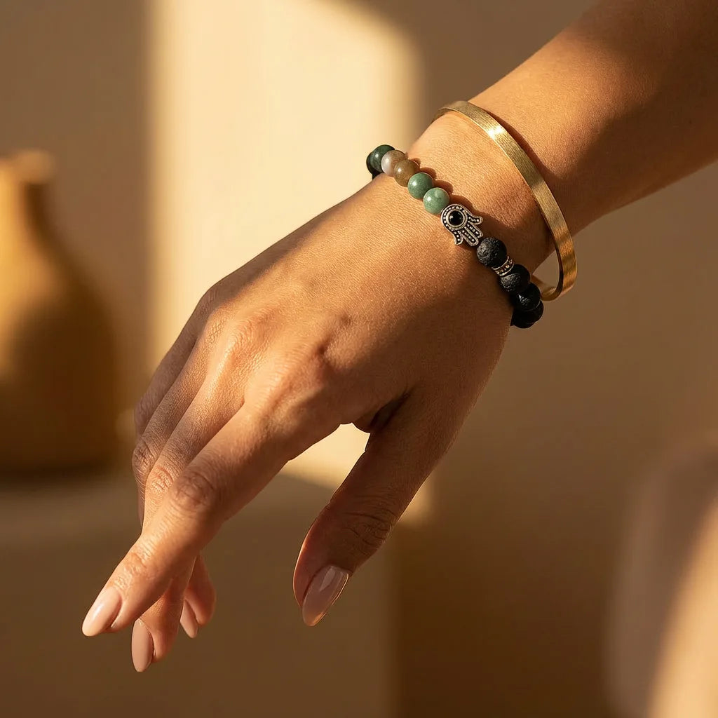 Amazonite Hamsa Hand Bracelet - 8mm — view 2