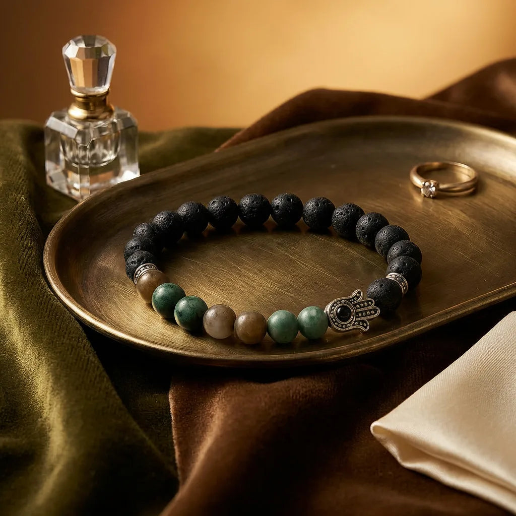 Amazonite Hamsa Hand Bracelet - 8mm — view 3