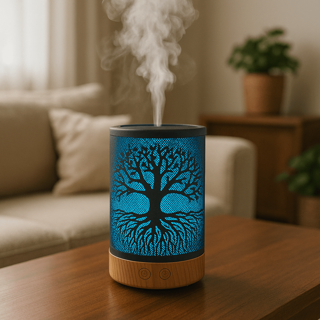 Tree Of Life Metal Ultrasonic Essential Oil Diffuser & Cool Mist Humidifier – LED Night Light, Auto Shut-Off & Whisper Quiet for Home & Office - 100 ml ultrasonic essential oil diffuser and humidifier - Aroma Paradise