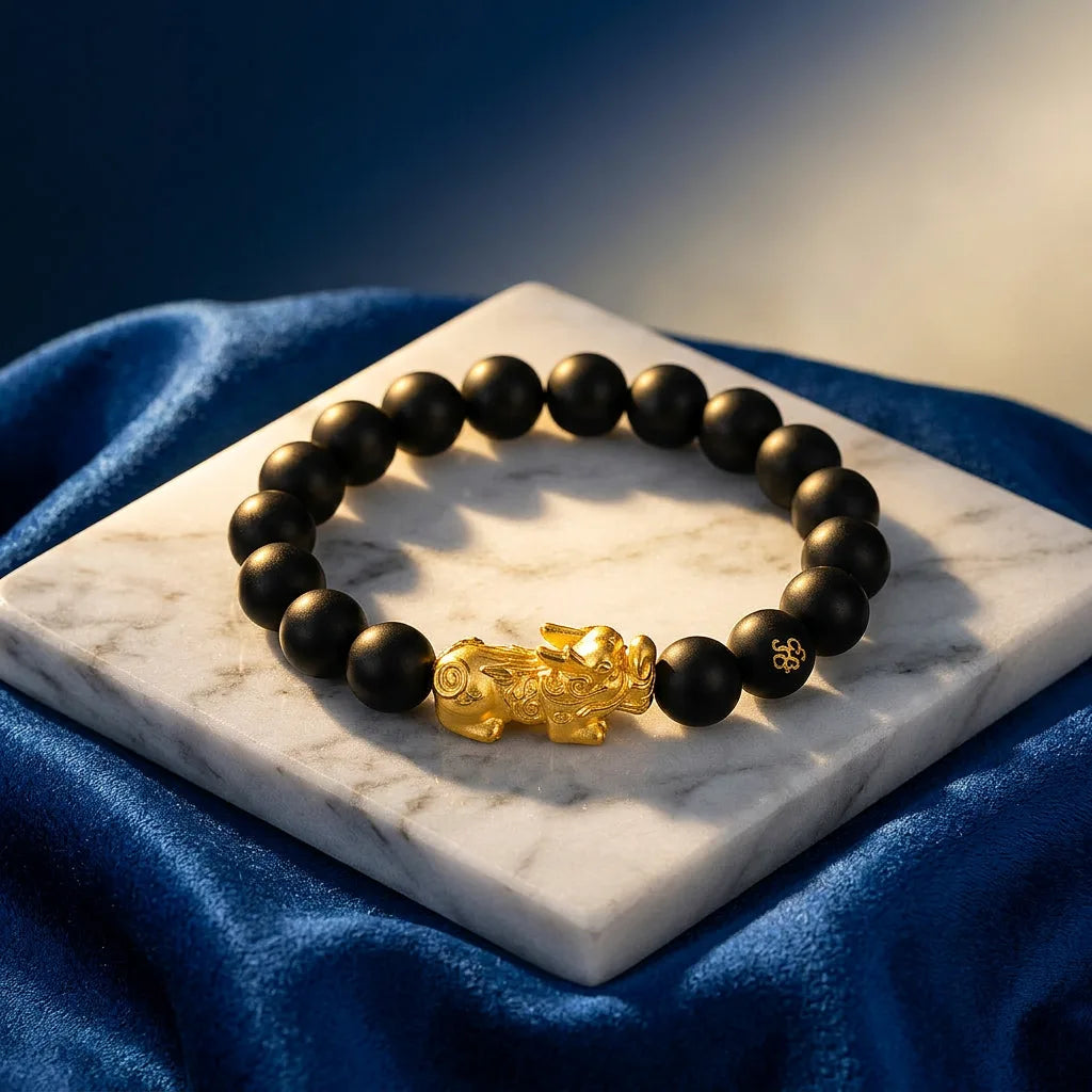 Black Obsidian Wealth Bracelet (Single Dragon) — view 1