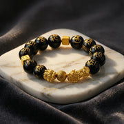 Black Obsidian Wealth Bracelet with Square Blocks - Double Dragon — view 1
