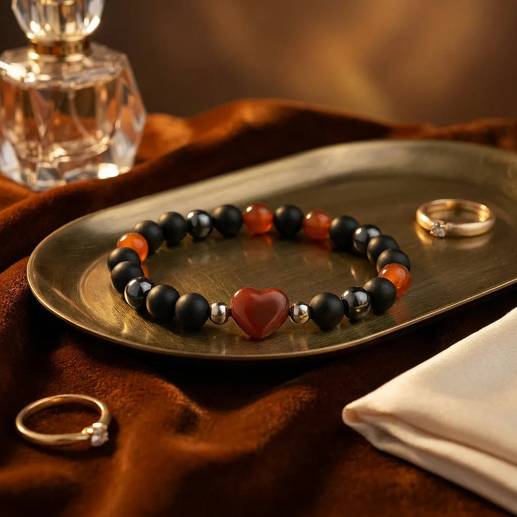Red Agate Crystal Heart Bracelet - 8mm — view 3