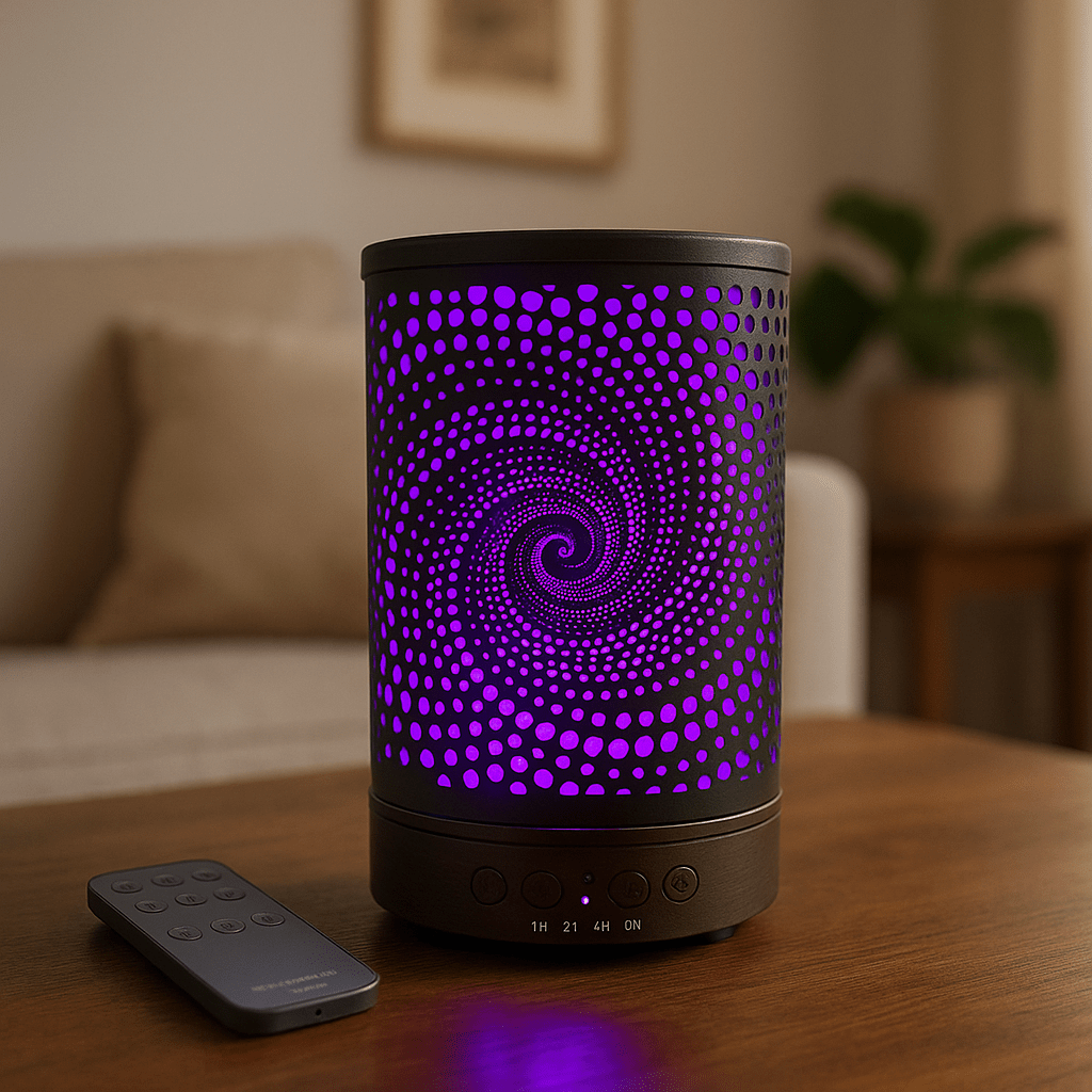 Vortex Metal Ultrasonic Essential Oil Diffuser & Cool Mist Humidifier – LED Night Light, Auto Shut-Off & Whisper Quiet for Home & Office - 100 ml ultrasonic essential oil diffuser and humidifier - Aroma Paradise