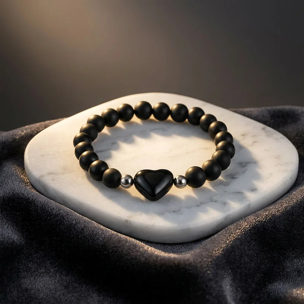 Obsidian Crystal Heart Bracelet - 8mm — view 1