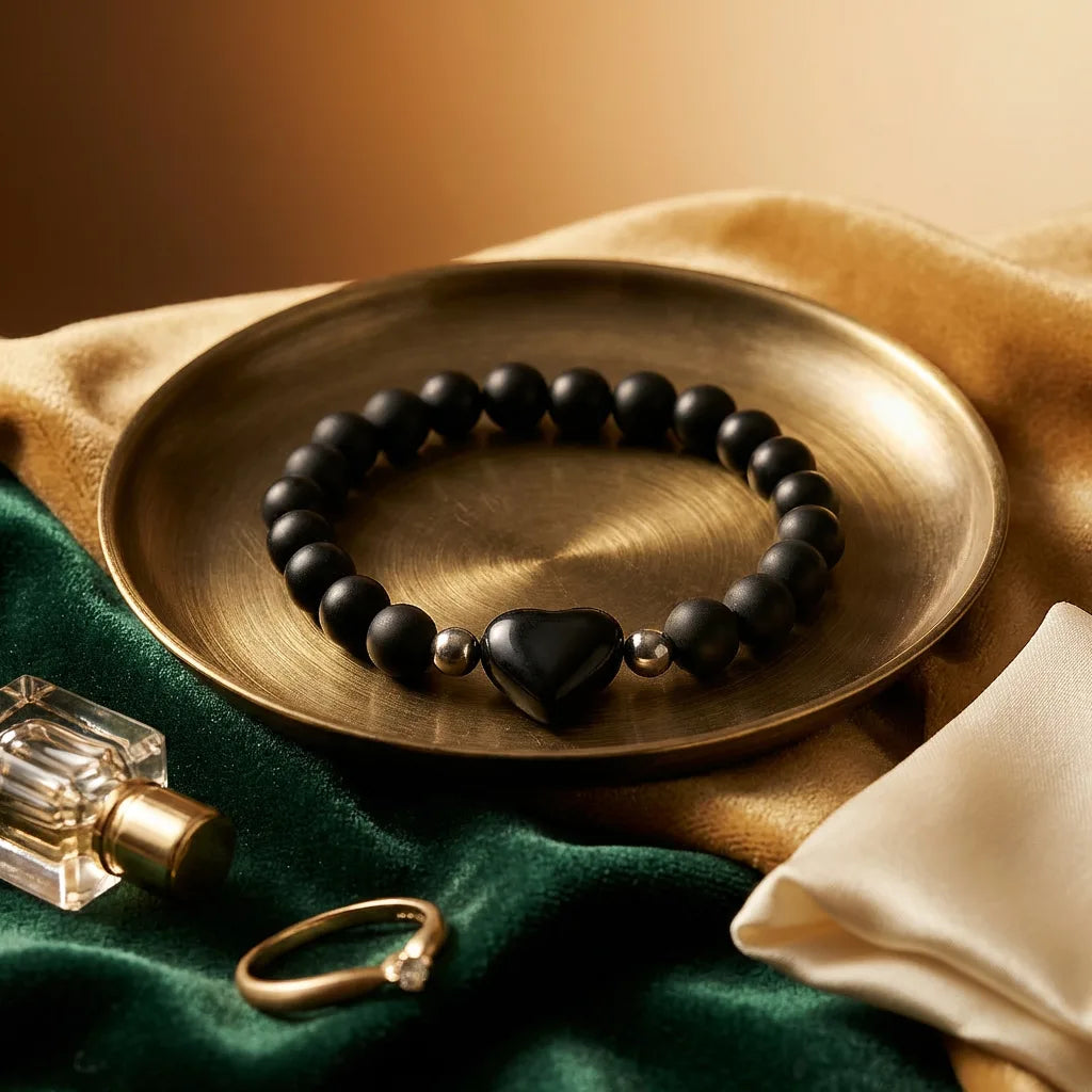Obsidian Crystal Heart Bracelet - 8mm — view 3