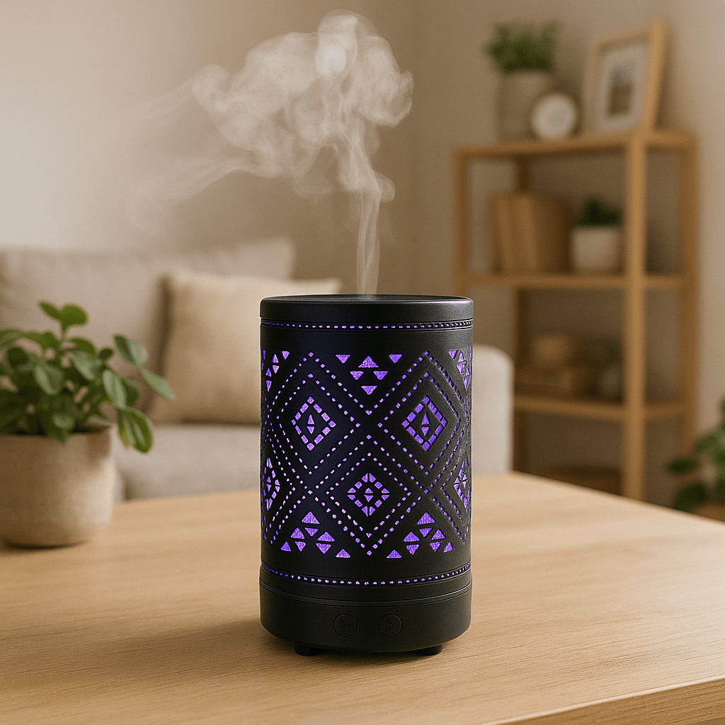 Diamond Metal Ultrasonic Essential Oil Diffuser & Cool Mist Humidifier – LED Night Light, Auto Shut-Off & Whisper Quiet for Home & Office - 100 ml ultrasonic essential oil diffuser and humidifier - Aroma Paradise