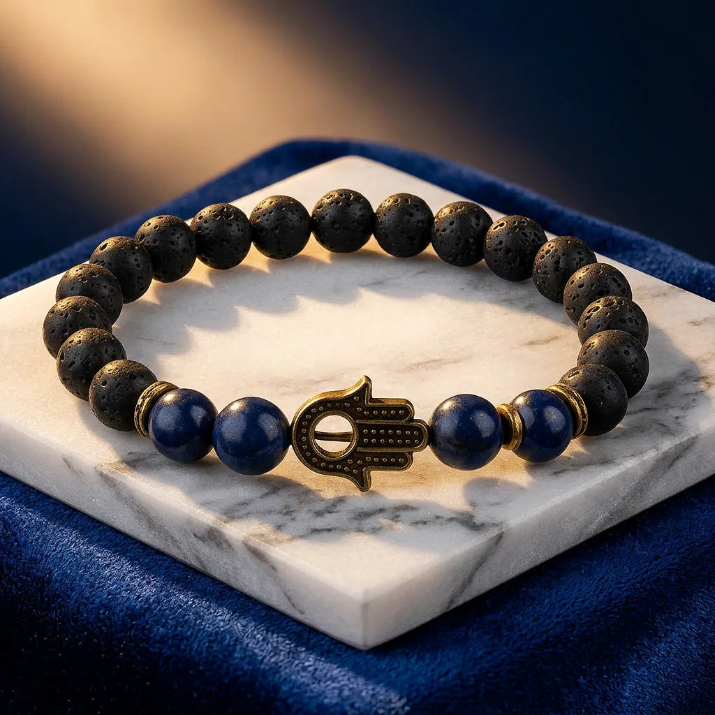 Lapis Lazuli Hamsa Hand Bracelet - 8mm — view 1