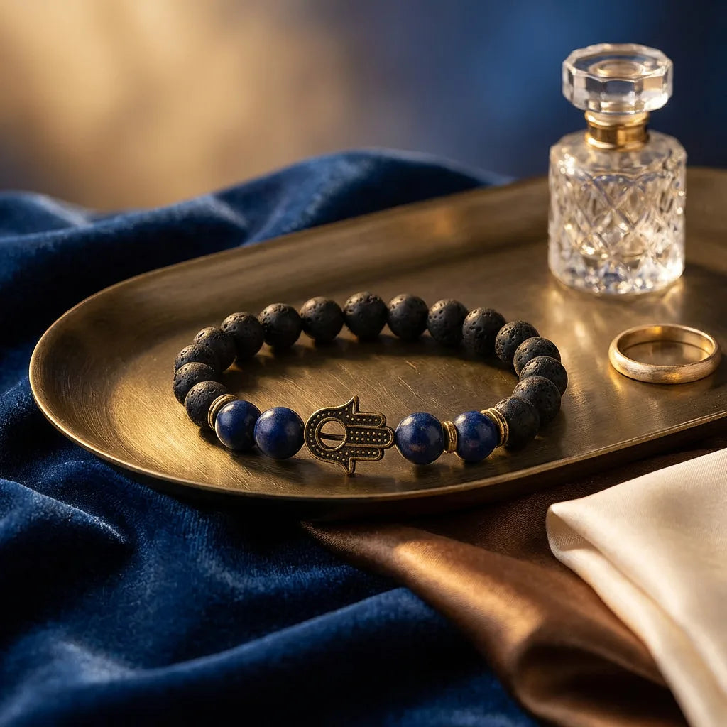 Lapis Lazuli Hamsa Hand Bracelet - 8mm — view 3