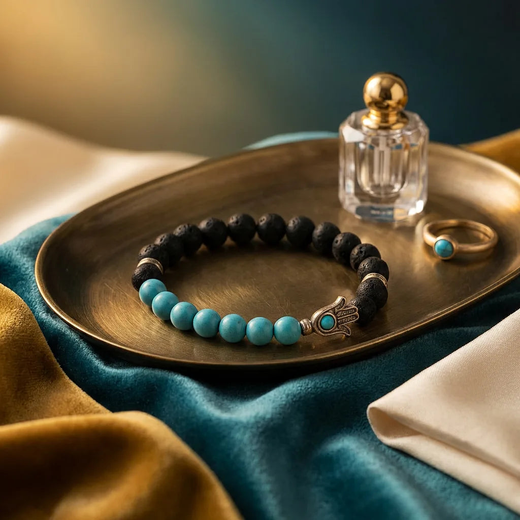 Turquoise Hamsa Hand Bracelet - 8mm — view 3