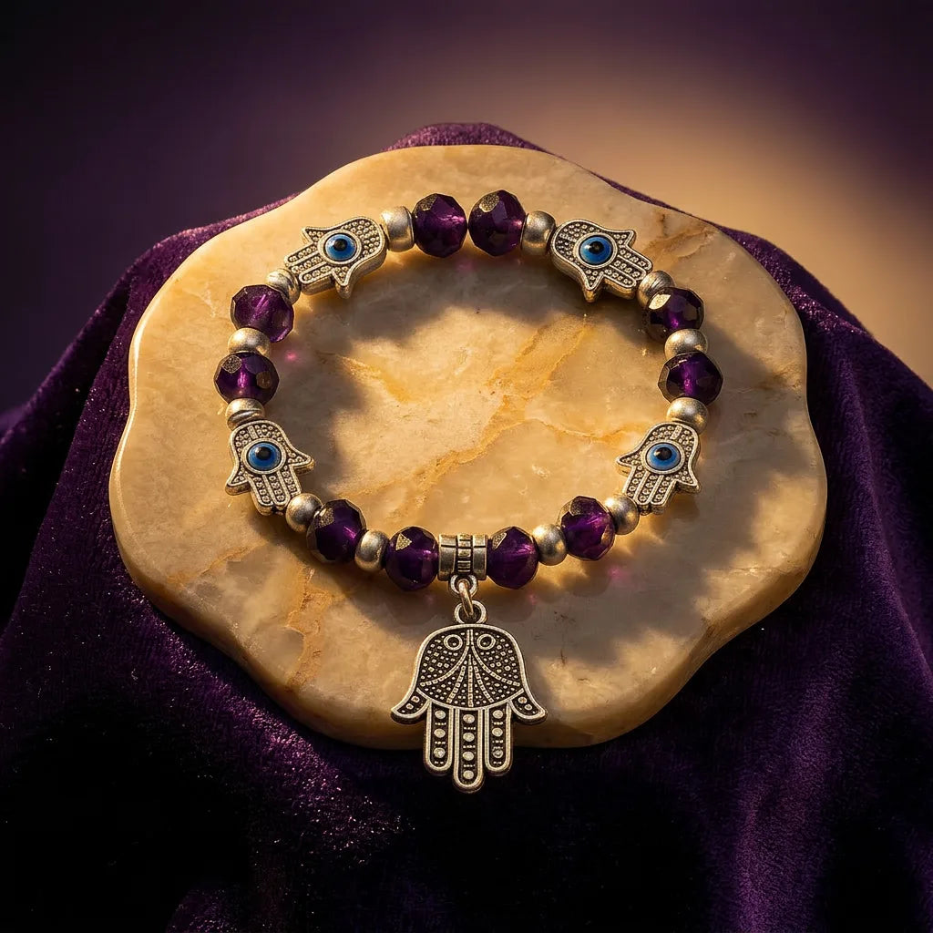 Evil Eye Bracelet - 8mm (Purple) — view 1