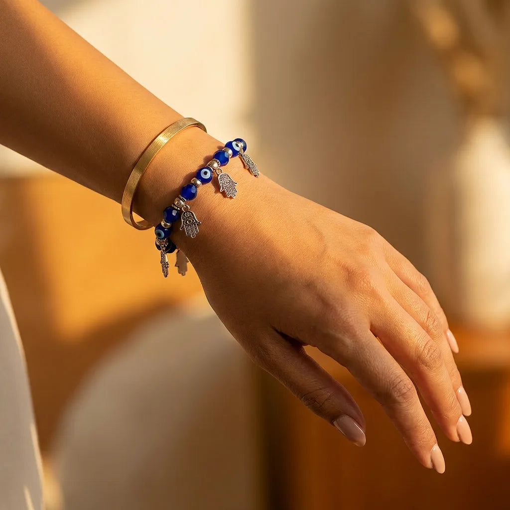 Evil Eye Bracelet - 8mm (Blue with charms) — view 2