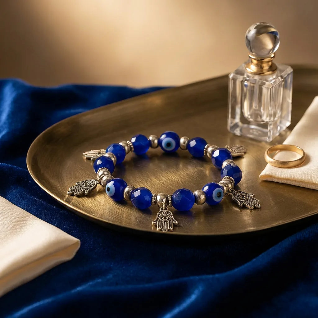 Evil Eye Bracelet - 8mm (Blue with charms) — view 3