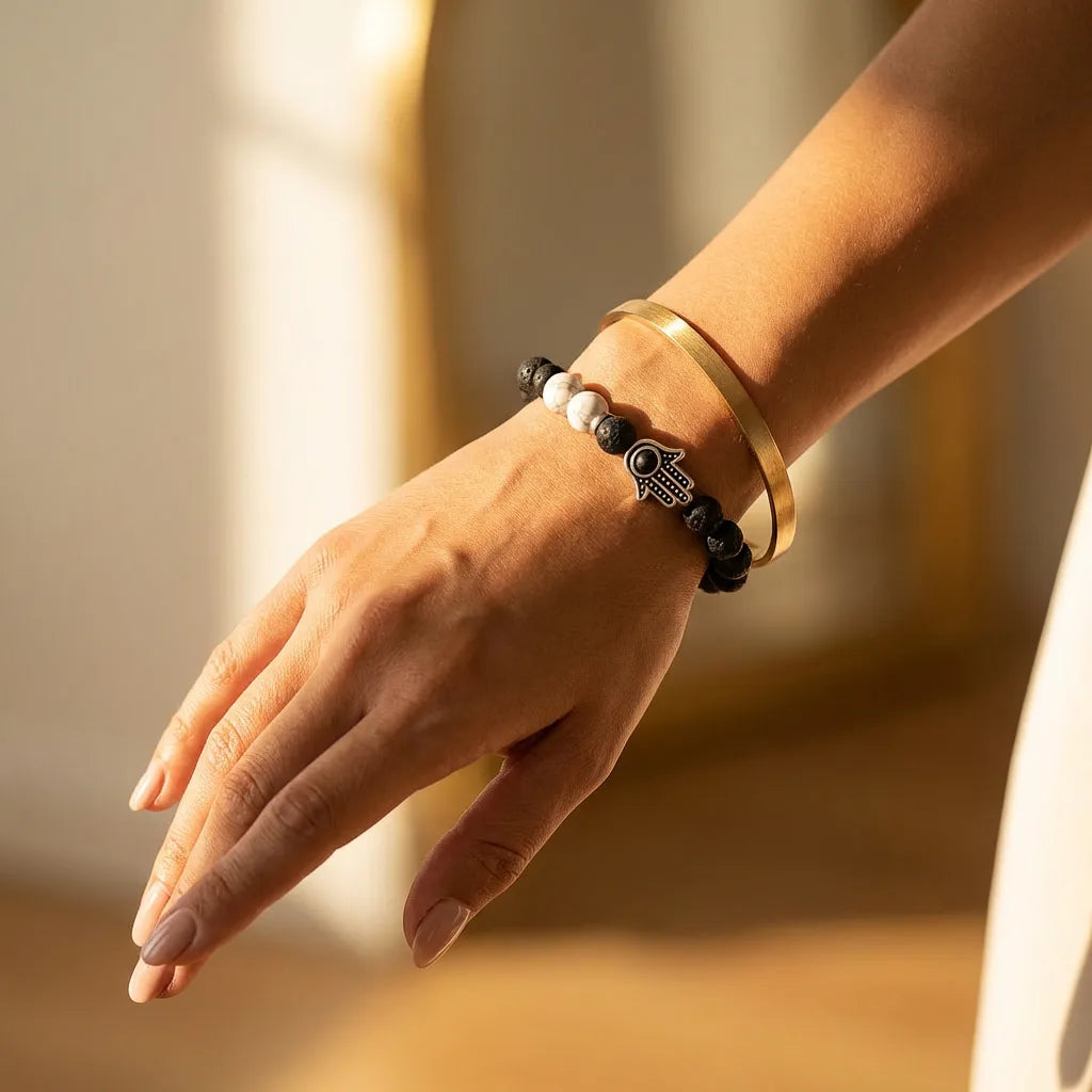 Howlite Hamsa Hand Bracelet - 8mm — view 2