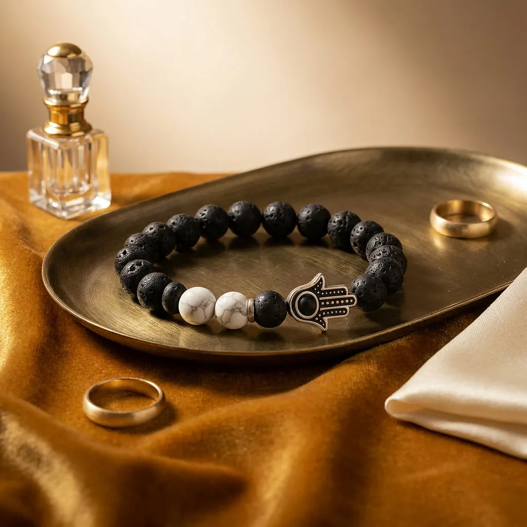 Howlite Hamsa Hand Bracelet - 8mm — view 3