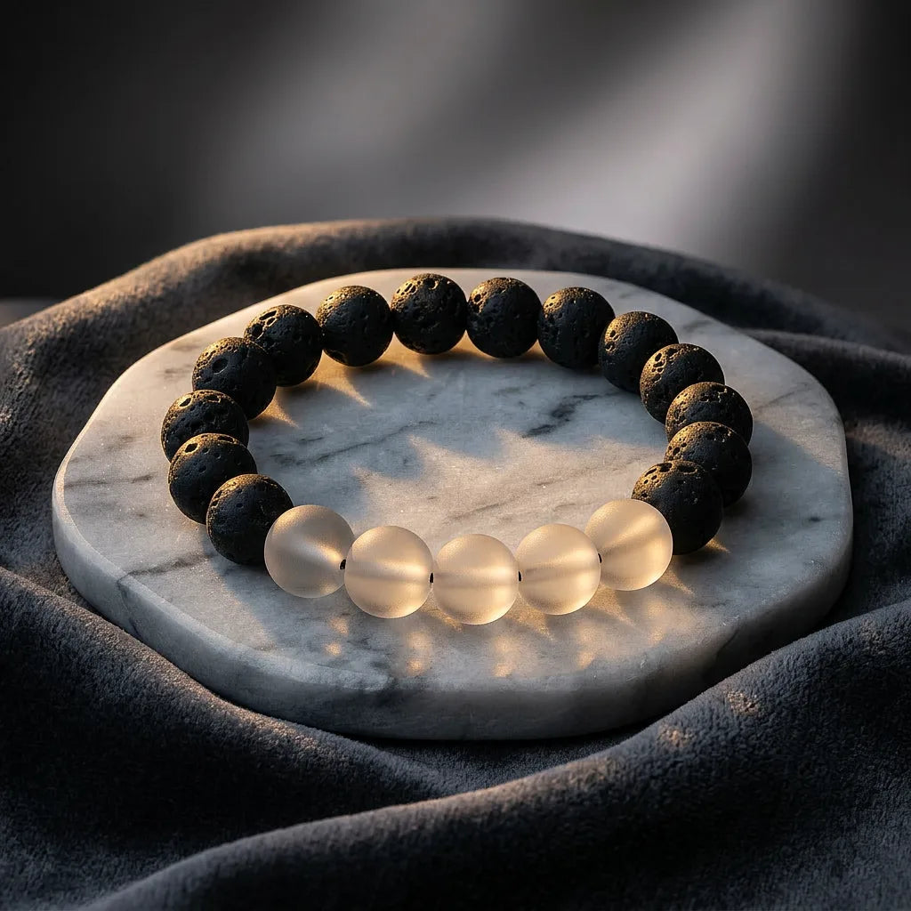 Clear Quartz Bracelet With Lava — view 1