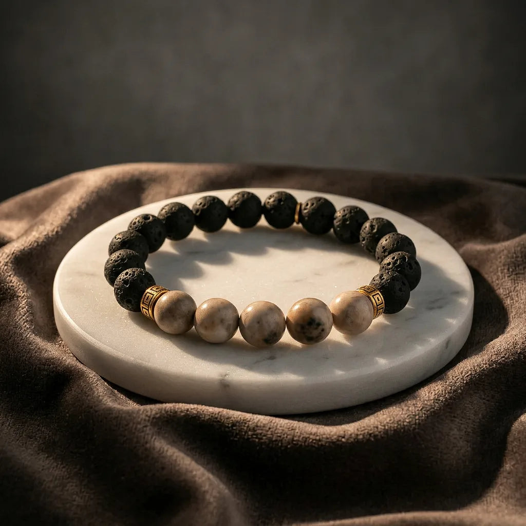 Red Picasso Jasper With Lava Bracelet - 10mm — view 1