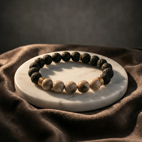 Red Picasso Jasper With Lava Bracelet - 10mm — view 1