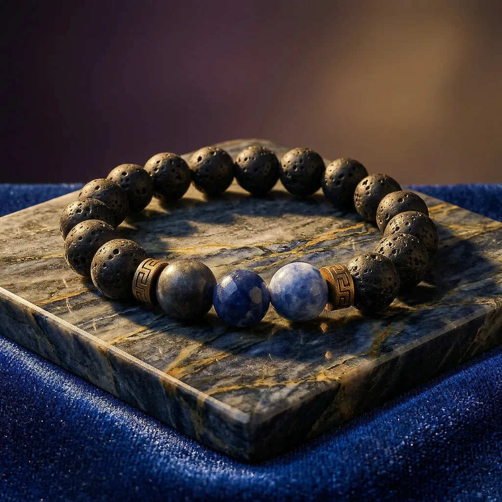 Lapis Lazuli Bracelet With Lava — view 1