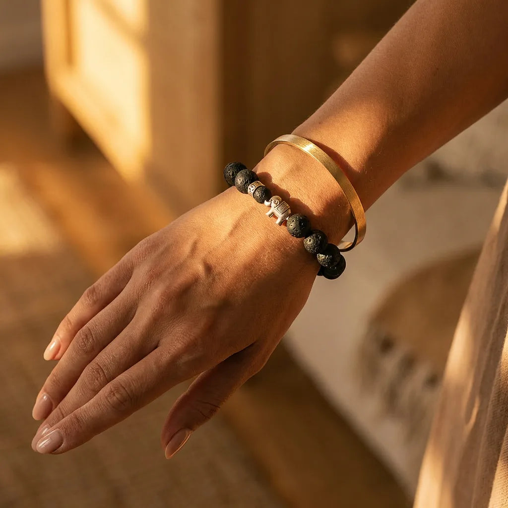 Elephant Bracelet With Lava Stone - 10mm — view 2