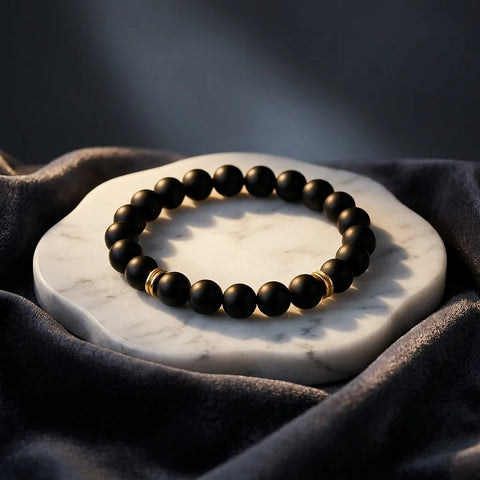 Black Obsidian Lava Stone Bracelet - 8mm — view 1