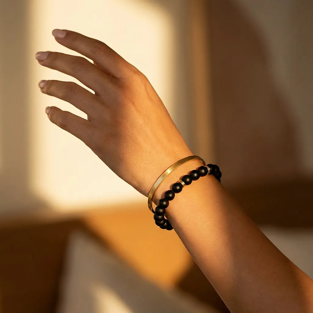 Black Obsidian Lava Stone Bracelet - 8mm — view 2