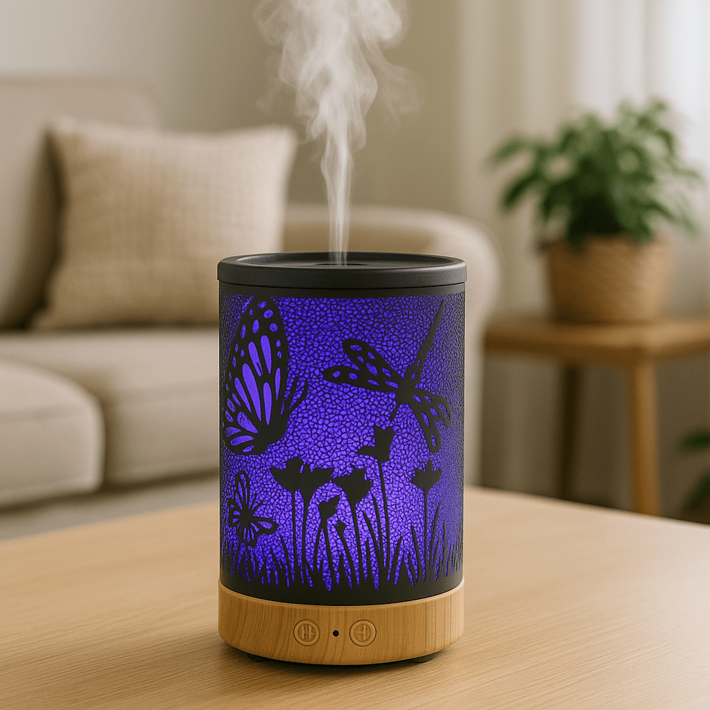 Dragonfly Metal Ultrasonic Essential Oil Diffuser & Cool Mist Humidifier – LED Night Light, Auto Shut-Off & Whisper Quiet for Home & Office - 100 ml ultrasonic essential oil diffuser and humidifier - Aroma Paradise