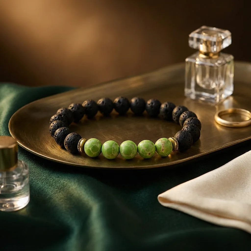 Green Aventurine Lava Stone Bracelet - 8mm — view 3