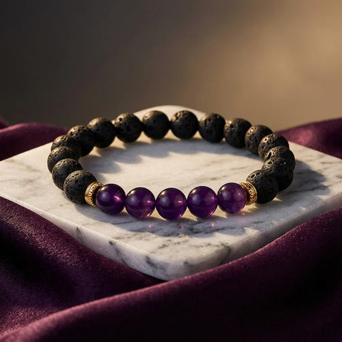 Amethyst Lava Stone Bracelet - 8mm — view 1