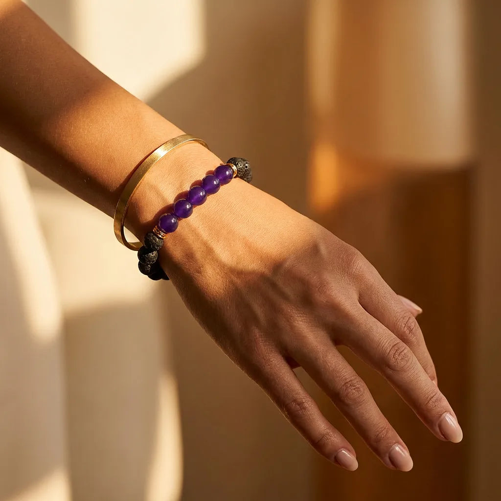Amethyst Lava Stone Bracelet - 8mm — view 2