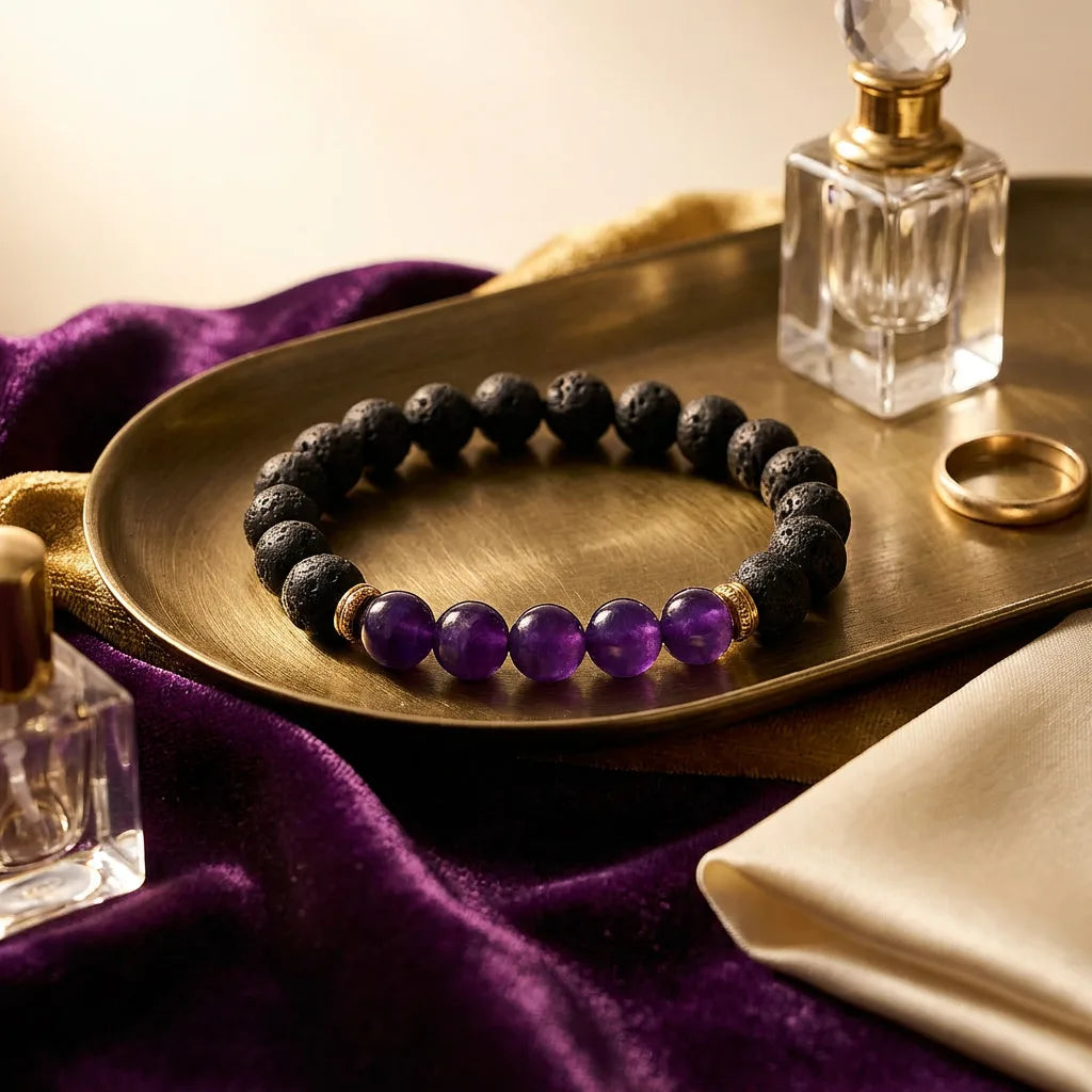 Amethyst Lava Stone Bracelet - 8mm — view 3