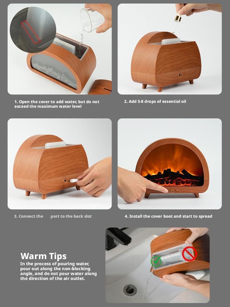 Fireplace Aurora Flame Ultrasonic Essential Oil Diffuser & Cool Mist Humidifier – LED Night Light, Auto Shut-Off & Whisper Quiet for Home & Office With Remote And Heavy Duty Power Adapter ultrasonic essential oil diffuser and humidifier - in use - Aroma Paradise