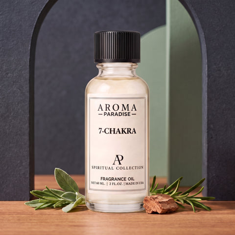 7-Chakra spiritual fragrance oil in an editorial scent setting - Aroma Paradise