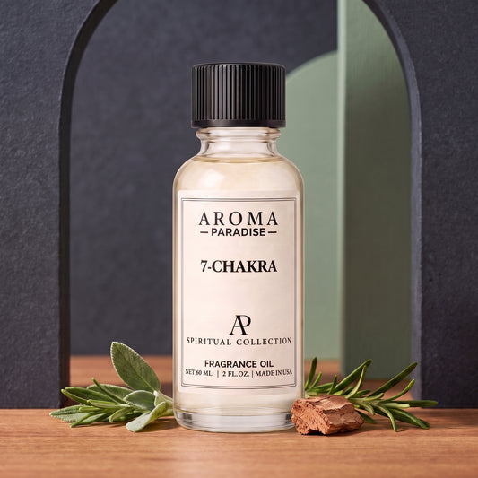 7-Chakra spiritual fragrance oil in an editorial scent setting - Aroma Paradise