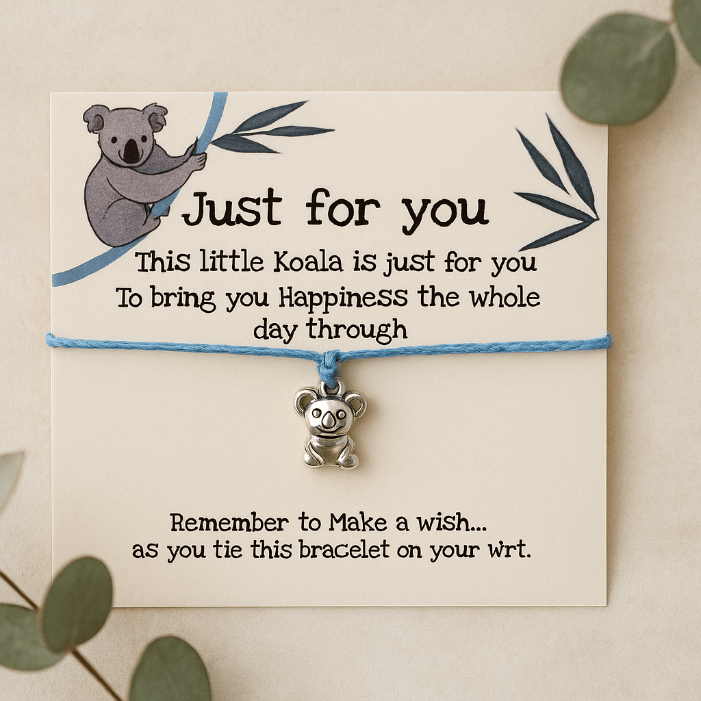 Make a wish Bracelet - Just For You - Blue Koala Bear - crystal wish bracelet - Aroma Paradise